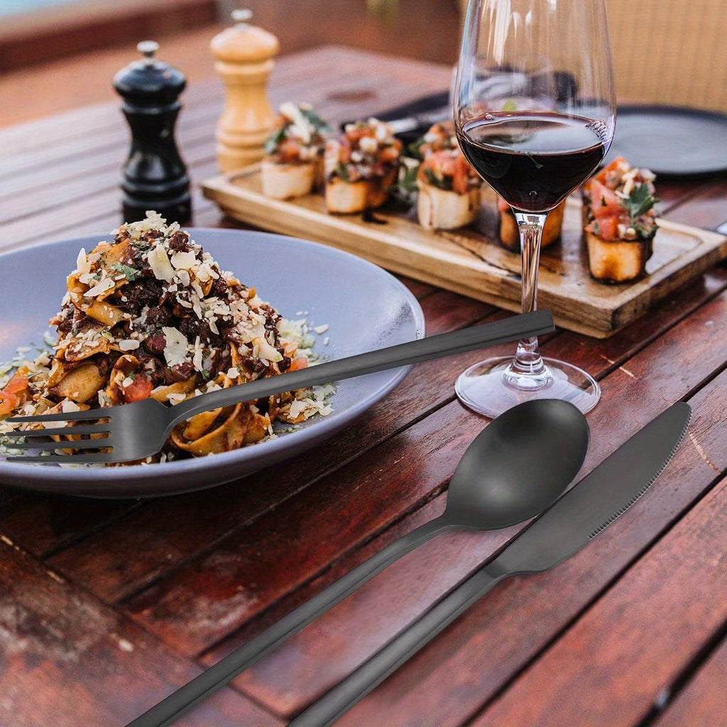 6pcs Stainless Steel Flatware Set - Portable, Reusable Cutlery with Chopsticks, Knife, Fork, Spoon, and Cleaning Brush - Dishwasher Safe, Ideal for Travel and Outdoor Use, Outdoor Dining Essentials|Modern Cutlery Set|Durable Cutlery