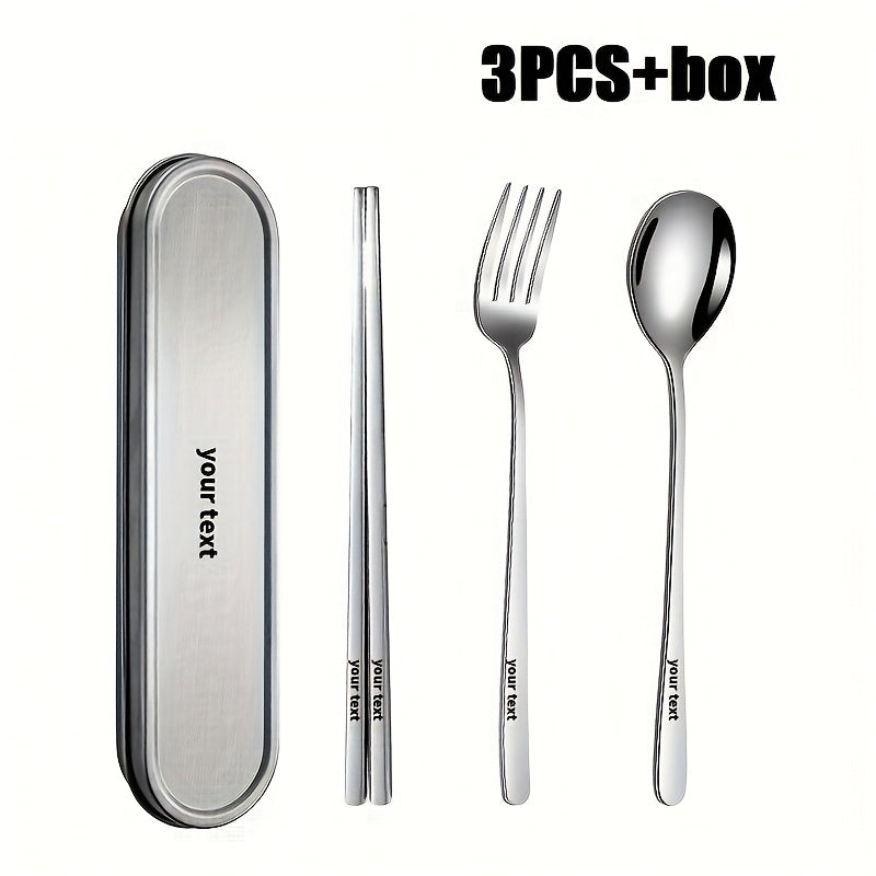 Personalized Customization, 2/3/4pcs Set of Silvery 304 Material Portable Tableware, Salad Fork Spoon, Spoon, Chopsticks And Stainless Steel Box, Suitable for Outdoor Picnics, Home Kitchens And Durable Tableware, Outdoor Travel Tableware