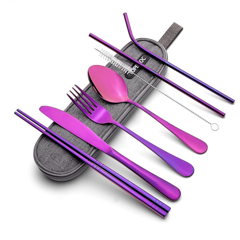 Portable Stainless Steel Flatware Set, Travel Camping Cutlery, Portable Utensil Silverware Dinnerware Set with a Case (Black)