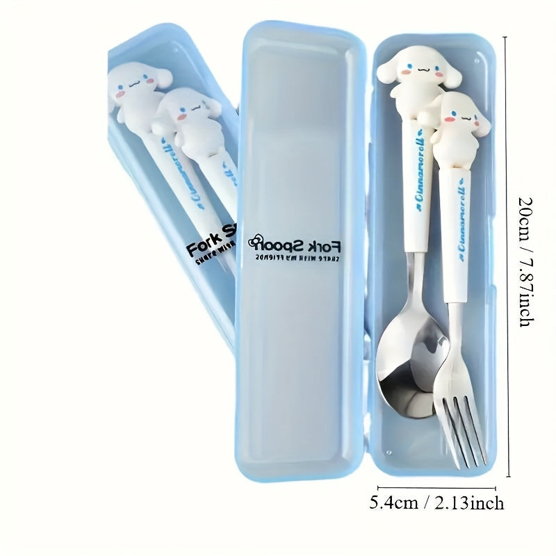 2pcs Sanrio Stainless Steel Portable Cutlery Set - Cute Cartoon Design with Pink Handles, Includes Spoon and Fork, Ideal for Outdoor Travel and Daily Use, Travel Essentials|Playful Design|Durable Cutlery