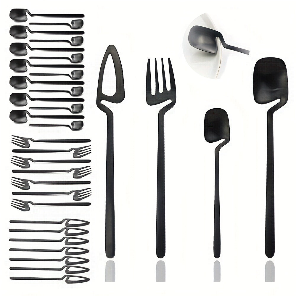 32pcs Stainless Steel Cutlery Set for 8 - Matte Finish, Includes Knife, Fork, Spoon & Teaspoon - Perfect for Dining & Kitchen Use, Kitchen Utensils, Creative Hanging, 304