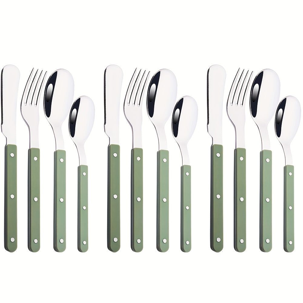 12/16pcs mirror tableware set, main knife fork spoon tea spoon acrylic plastic handle tableware, stainless steel daily tableware set, suitable for kitchen and home use, Best for Christmas, Perfect for Thanksgiving