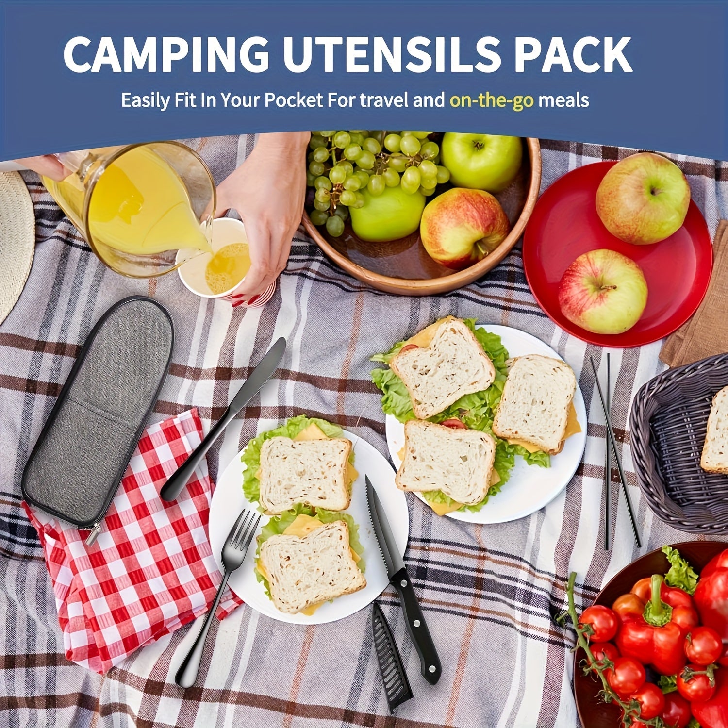 Customize Your Text, 9/10pcs Black Silvery Stainless Steel Outdoor Portable Cutlery Set, Travel Camping Set, Including Knife, Fork, Spoon, Chopsticks, Cleaning Brush, Straw, Bottle Opener, Steak Knife with Knife Cover, Safe And Not Easily Damaged