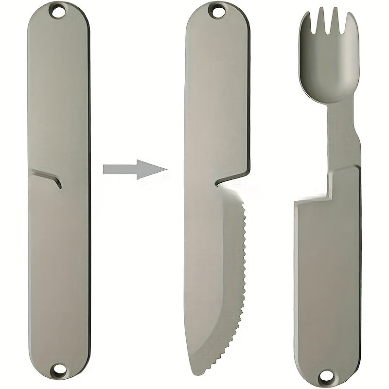 1pc Kopak Camping BBQ All-in-One Western Food Spoon and Fork Set 2-in-1 Camping Cutlery Set, Reusable Camping Cutlery Set, Portable Cutlery Backpack Gear, Compact Cutlery Travel Cutlery, Suitable for Lunch Hikes Outdoor Survival