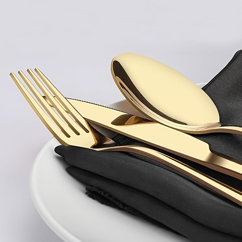 4pcs Customized Unique Stainless Steel Cutlery Set, Knife, Fork and Spoon Set, Recording Beautiful Life, Wedding Gift for Newlyweds, Suitable for Wedding, Wedding Anniversary, Anniversary, Birthday, Holiday, Christmas Gift, Golden
