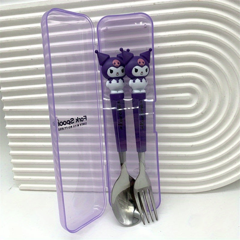 KT Cutlery Set - Outdoor Chopsticks, Knife & Fork Sanrio 2pcs Set: Hello Kitty, Cinnamon Dog, Melody Spoon and Fork Combo, Cute Cartoon Stainless Steel with 3D Silicone Handle for Camping Picnic, All-Season Use