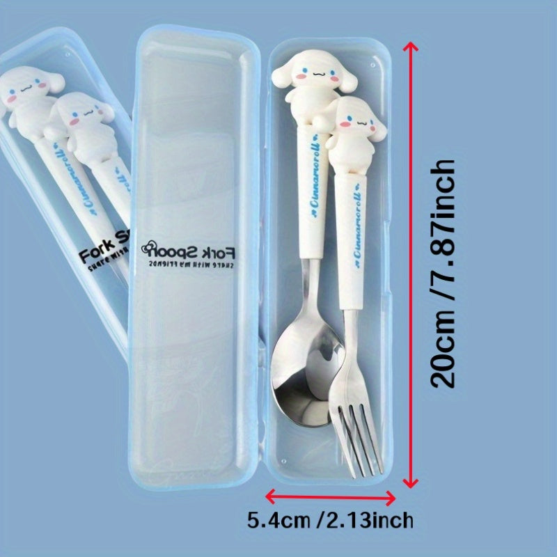 KT Cutlery Set - Outdoor Chopsticks, Knife & Fork Sanrio 2pcs Set: Hello Kitty, Cinnamon Dog, Melody Spoon and Fork Combo, Cute Cartoon Stainless Steel with 3D Silicone Handle for Camping Picnic, All-Season Use