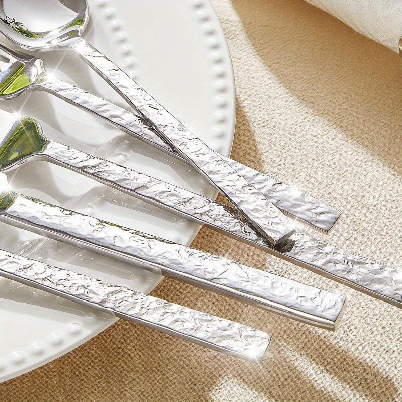 40pcs Hammered Silverware Set 8, 1810 Stainless Steel Heavy Duty Flatware Set, Tableware Cutlery Utensil Sets Home Restaurant Dishwasher Safe, Perfect for Thanksgiving, Christmas, Halloween, Easter, Mother'S Day, Father'S Day, Thanksgiving Decorations,