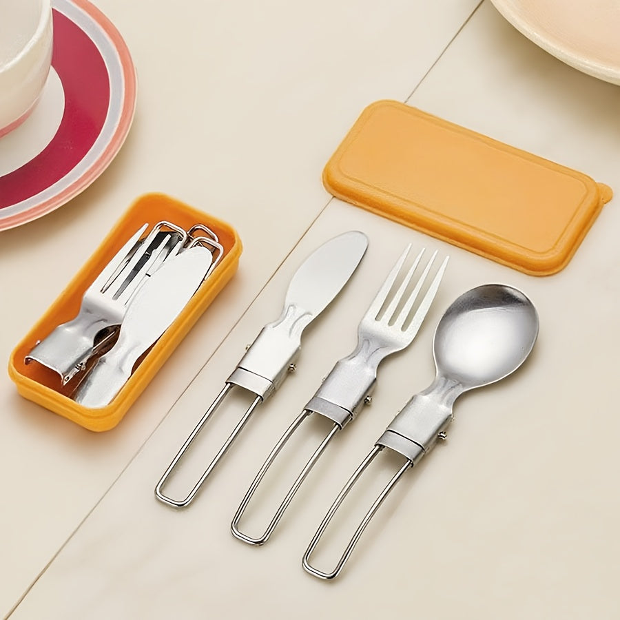12pcs Portable Stainless Steel Folding Cutlery Set with Storage Case, Includes Spoon and Knife for Camping & Hiking – Reusible Silverware Lunch Box Kit, Camping Dinnerware Set, Camping Utensils, Outdoor Dining, Minimalist Tableware, Foldable Utensils,