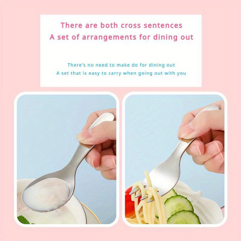 2pcs 1 Set Portable Spoon Fork Tableware Outdoor Camping Stainless Steel Cutlery Set for Hiking Outdoor Camp Cooking Supplies