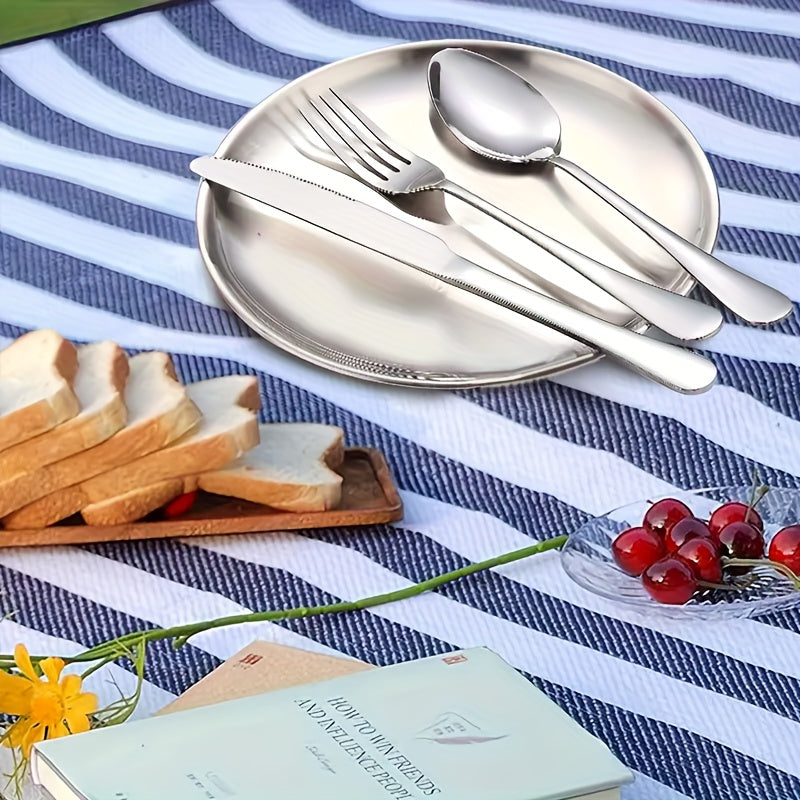 Personalized 10pcs Stainless Steel Camping Utensil Set, Portable, Sturdy, and Lightweight Outdoor Picnic Accessories, Including Plates, Forks, Spoons, Steak Knives, Hiking, Backpacking, Camping Picnics, and Travel Essentials
