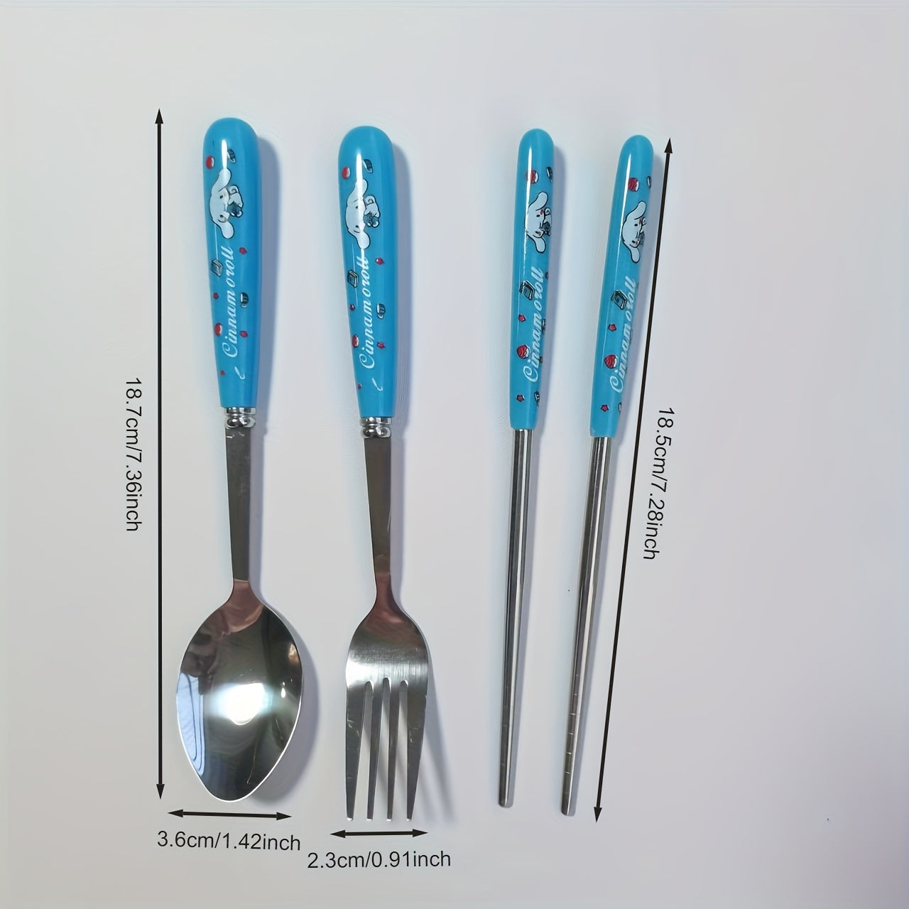 Sanrio for hello kitty, for Kuromi & for Cinnamoroll Stainless Steel Flatware Set - 3pcs Cute Character Cutlery with Portable Case, 304 Stainless Steel Fork Spoon Chopsticks for Home, Travel, Parties, Outdoor - Collectible Gift for Fans, Themed Party