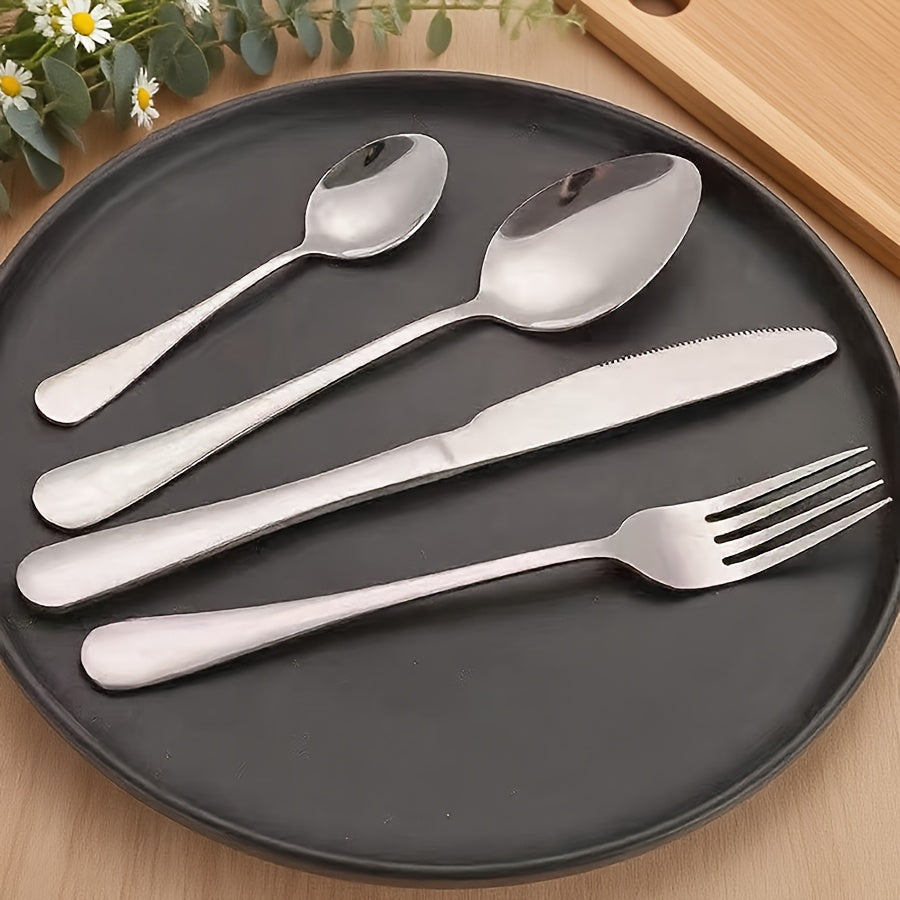 5pcs Portable Stainless Steel Cutlery Set with Storage Box, Reusible Silverware Camping Utensils Includes Fork Spoon Knife Dishwasher Safe for Work School Picnic Travel Lunchbox Kit