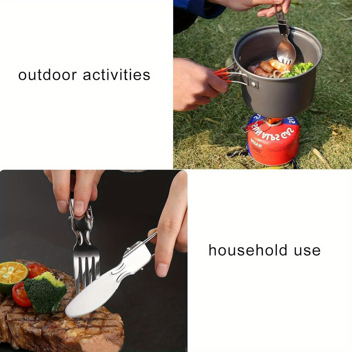 4pcs Compact Folding Camping Utensil Set - Heavy-Duty 304 Stainless Steel (18/10) Flatware with Spoon, Fork, Knife - Portable Travel Cutlery for Backpacking, Hiking, Picnics - Dishwasher Safe & Space-Saving Design for Camping, Office, Home - Ideal for