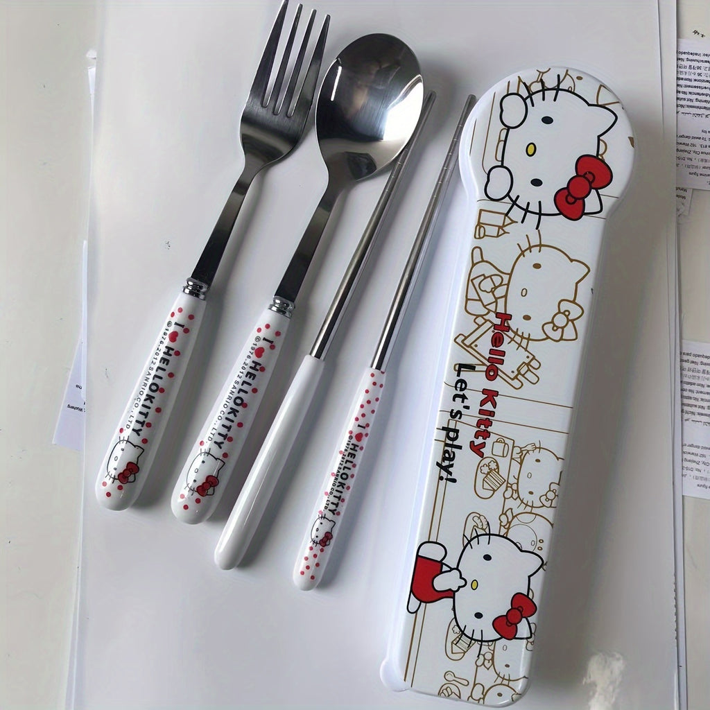 Set of 3pcs, 6pcs in 2 Sets. Adorable for hello kitty Stainless Steel Travel Cutlery Set - Sturdy, Food-Safe, Convenient to Carry, Compact Design, Ideal for Outdoor Activities, School, Office, And Everyday Use - High-Quality, Halloween Themed., Daily