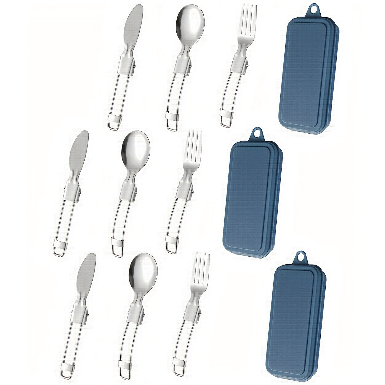 12pcs Portable Stainless Steel Folding Cutlery Set with Storage Case, Includes Spoon and Knife for Camping & Hiking – Reusible Silverware Lunch Box Kit, Camping Dinnerware Set, Camping Utensils, Outdoor Dining, Minimalist Tableware, Foldable Utensils,