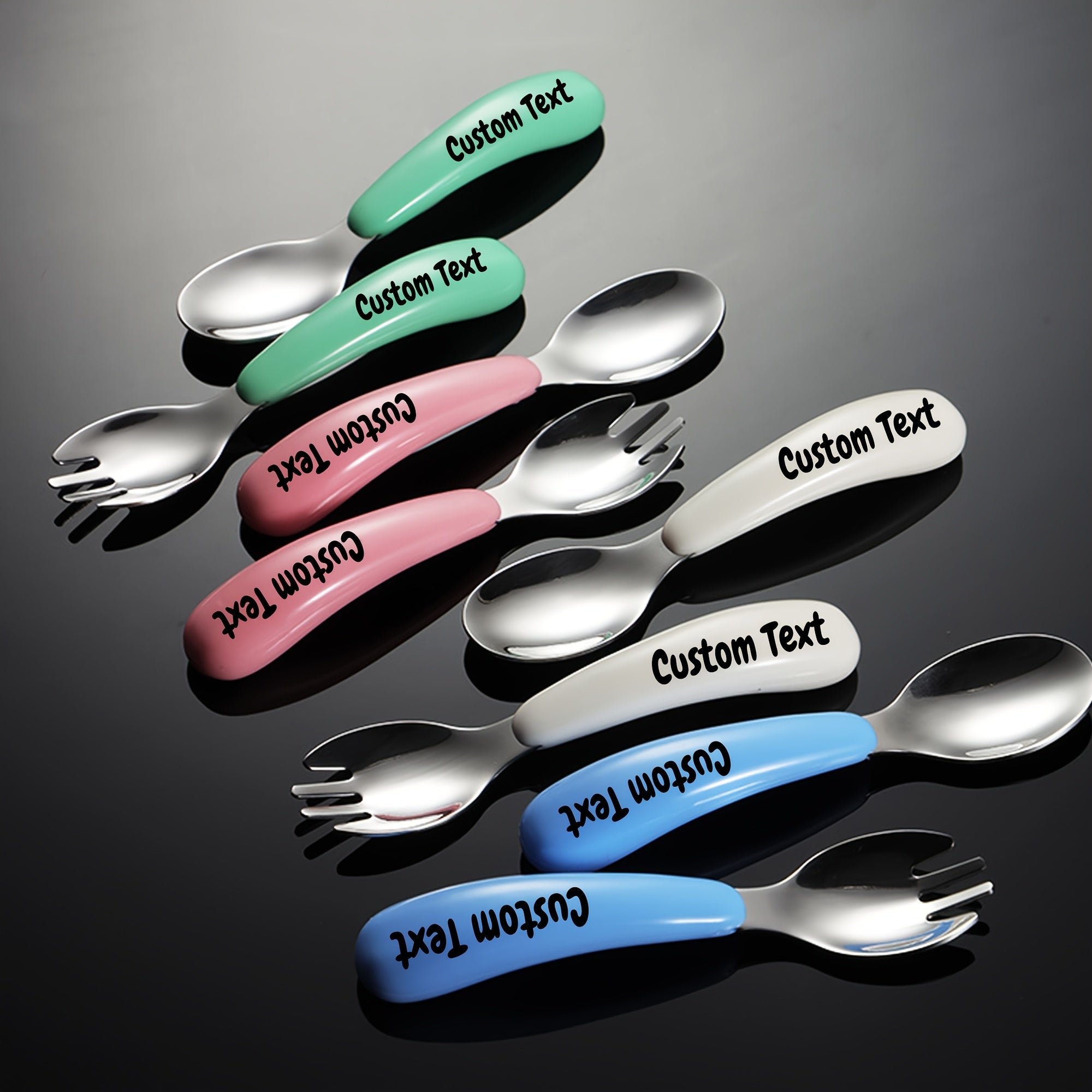 2pcs Customizable Stainless Steel Cutlery Set, Personalized Engraved Name, Food-Grade Silicone Handles, Perfect Birthday Gift for Family & Friends, Versatile for Home, Camping & Picnics