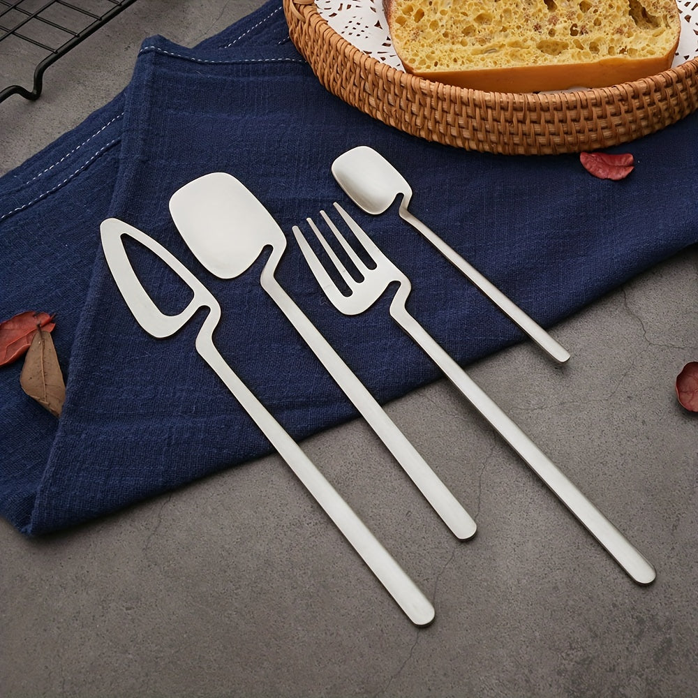 32pcs Stainless Steel Cutlery Set for 8 - Matte Finish, Includes Knife, Fork, Spoon & Teaspoon - Perfect for Dining & Kitchen Use, Kitchen Utensils, Creative Hanging, 304