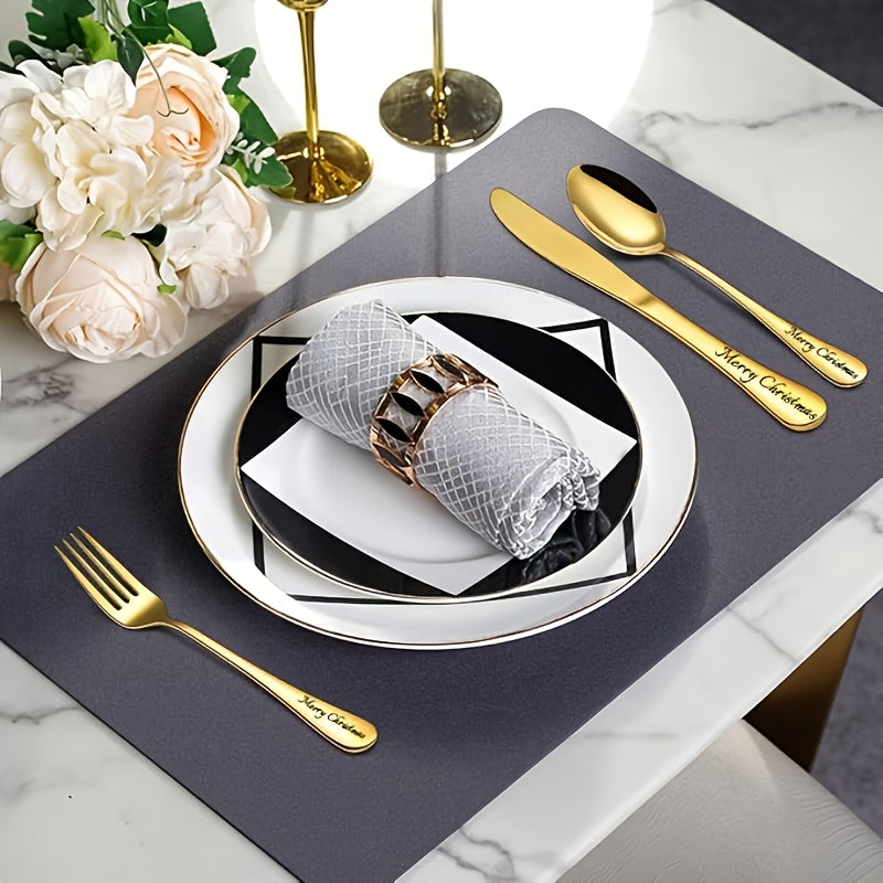 4pcs Customized Unique Stainless Steel Cutlery Set, Knife, Fork and Spoon Set, Recording Beautiful Life, Wedding Gift for Newlyweds, Suitable for Wedding, Wedding Anniversary, Anniversary, Birthday, Holiday, Christmas Gift, Golden