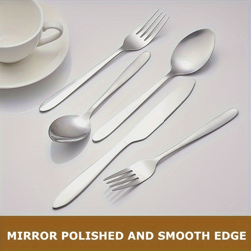 30pcs Stainless Steel Silver Tableware Set Knife, Fork and Spoon Set with Steak Knife 4-person Service Stainless Steel Tableware Set Mirror Polished Tableware Set Kitchen Tableware Fork and Spoon Set