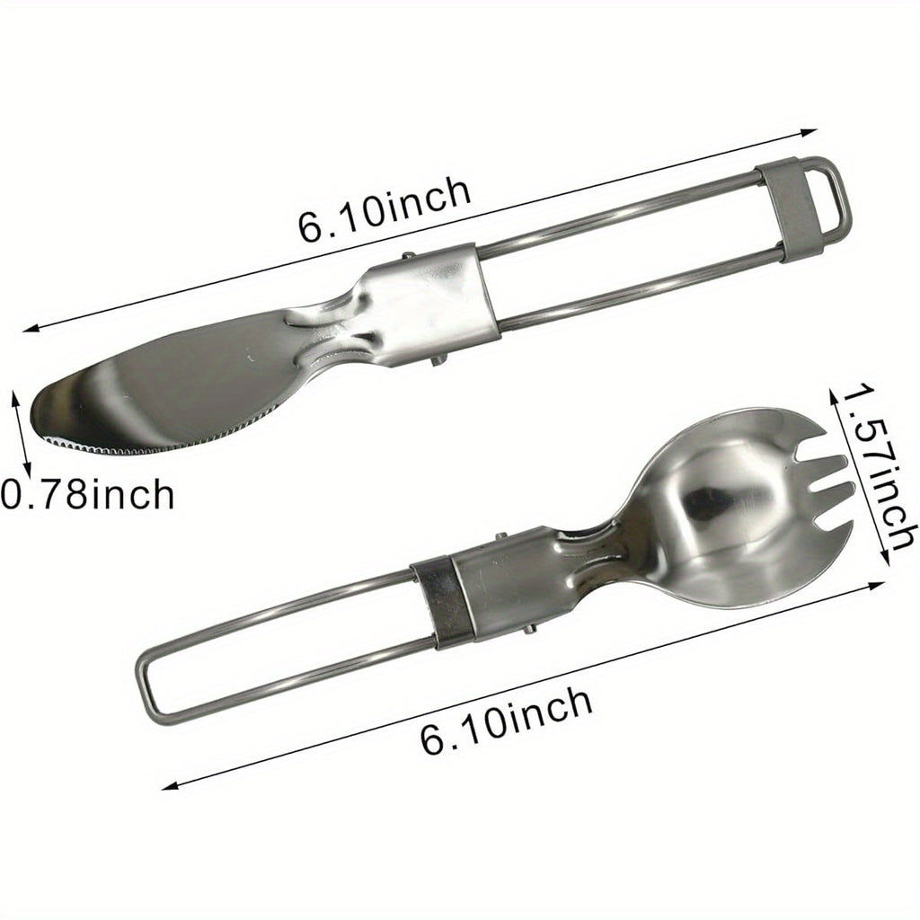4pcs Compact Folding Camping Utensil Set - Heavy-Duty 304 Stainless Steel (18/10) Flatware with Spoon, Fork, Knife - Portable Travel Cutlery for Backpacking, Hiking, Picnics - Dishwasher Safe & Space-Saving Design for Camping, Office, Home - Ideal for