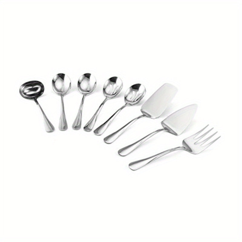 8pcs Stainless Steel Serving Set, Includes 2 Serving Pieces, 2 Dessert Pieces, 2 Forks, 2 Knives, 2 Spoons, and 2 Chopsticks, Perfect for Picnics, BBQs, and Outdoor Gatherings, Picnic Essentials | Modern Serving Set | Durable Cutlery