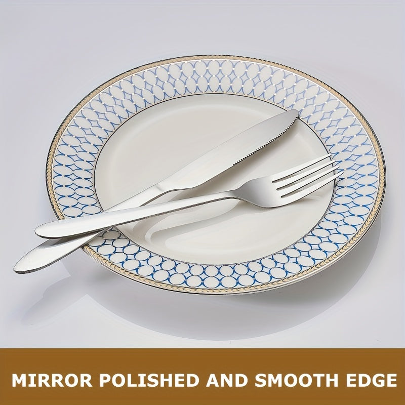 30pcs Stainless Steel Silver Tableware Set Knife, Fork and Spoon Set with Steak Knife 4-person Service Stainless Steel Tableware Set Mirror Polished Tableware Set Kitchen Tableware Fork and Spoon Set