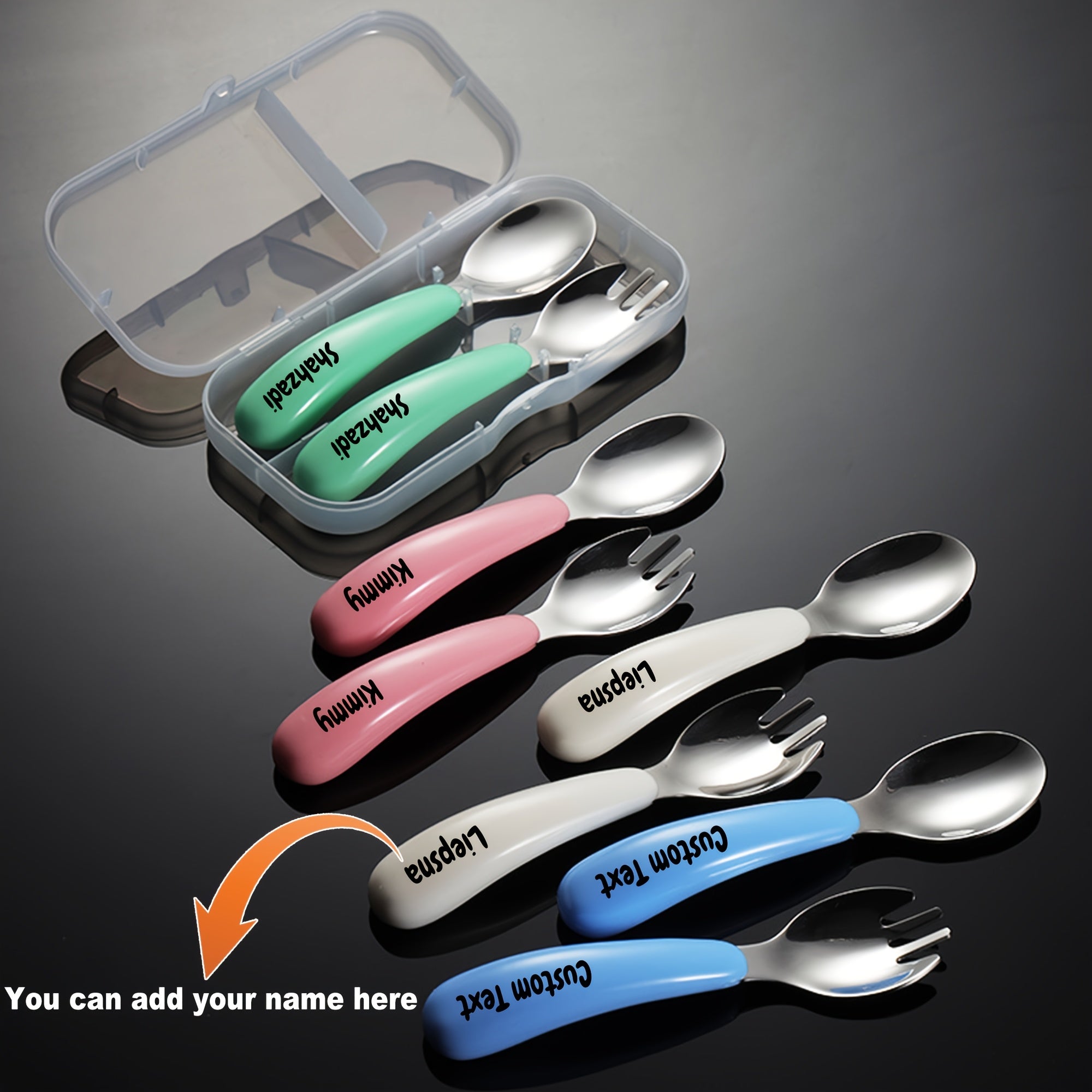 2pcs Customizable Stainless Steel Cutlery Set, Personalized Engraved Name, Food-Grade Silicone Handles, Perfect Birthday Gift for Family & Friends, Versatile for Home, Camping & Picnics